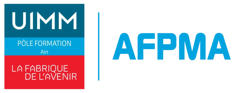 Logos officiels de l'UIMM Pôle Formation Ain et de l'AFPMA, la fabrique de l'avenir.
