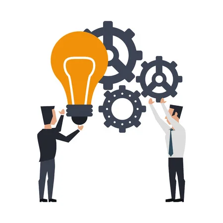 Illustration symbolisant le travail d'équipe pour le développement d'idées techniques.