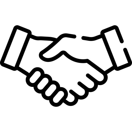 Icône noire et blanche représentant une poignée de main pour symboliser un accord.